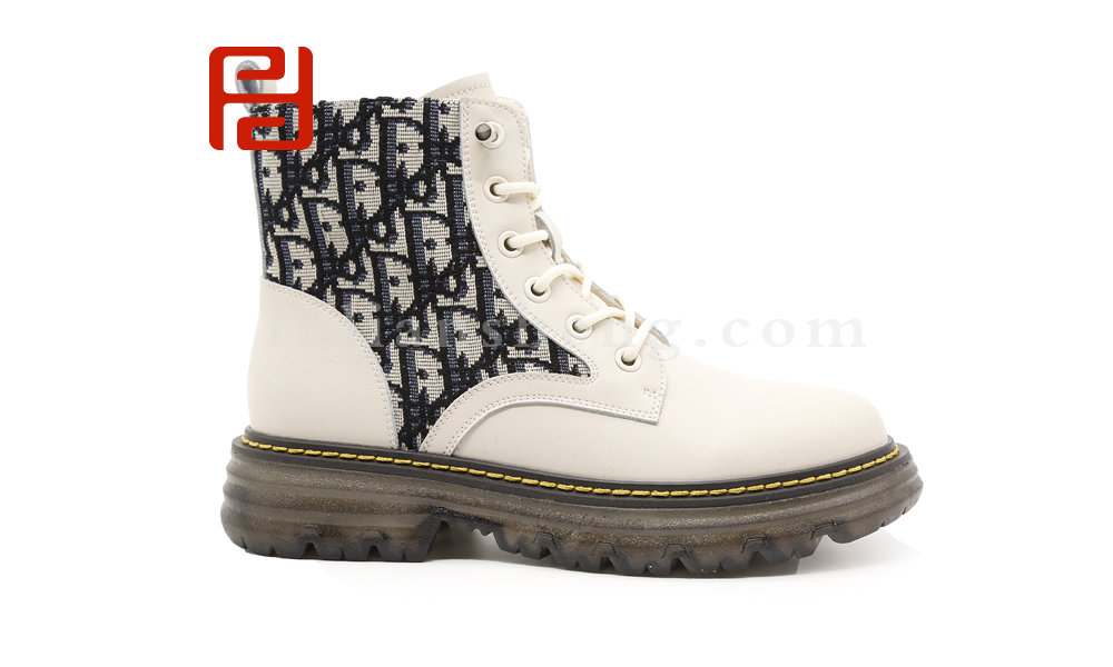 福連升2020冬季新款女純牛皮拼時尚印花網紅英倫風短靴騎士靴圖片