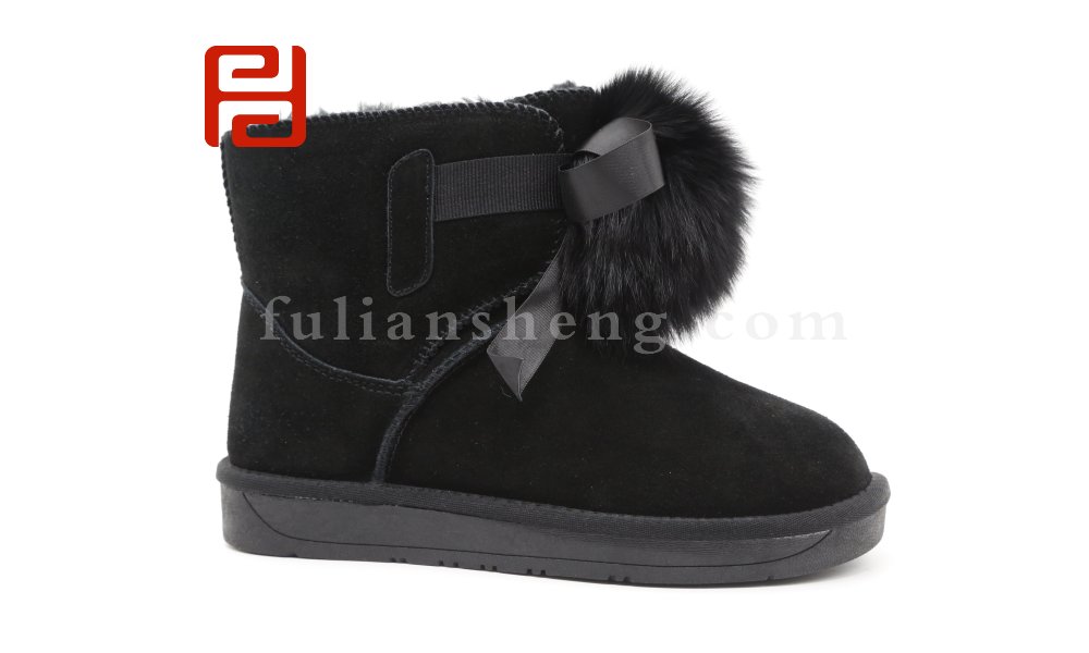福連升休閑鞋女鞋20冬平跟舒適磨砂牛皮短筒雪地靴女圖片