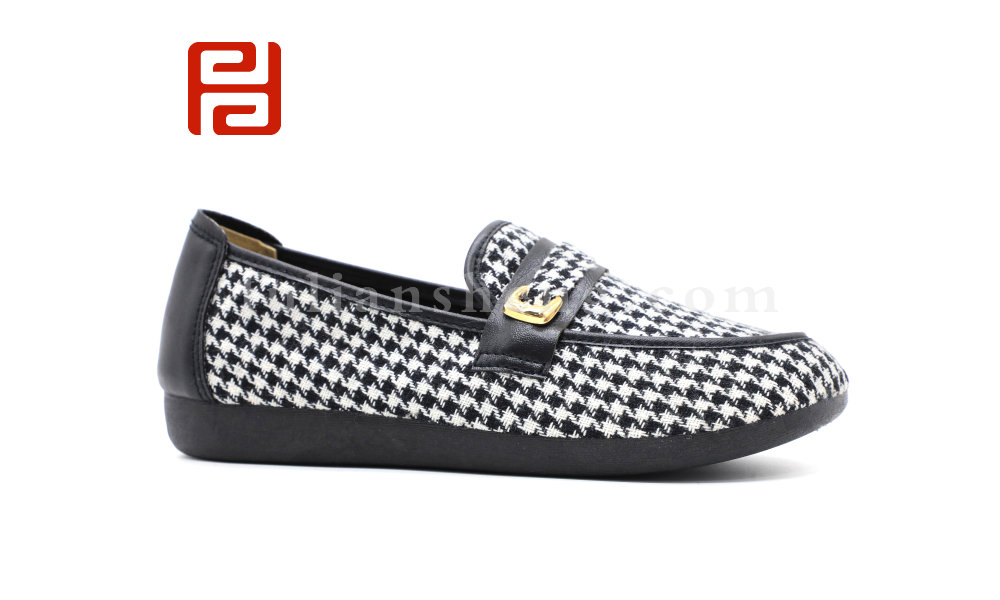 舒適休閑女鞋格子布面料棉麻里布春季單鞋女鞋