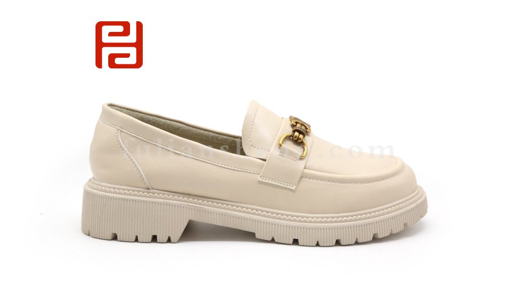 福連升休閑鞋女鞋英倫百搭粗跟厚底春秋樂(lè)福單鞋圖片