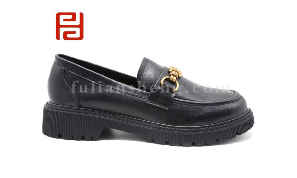 福連升休閑鞋女鞋英倫百搭粗跟厚底春秋樂(lè)福單鞋圖片