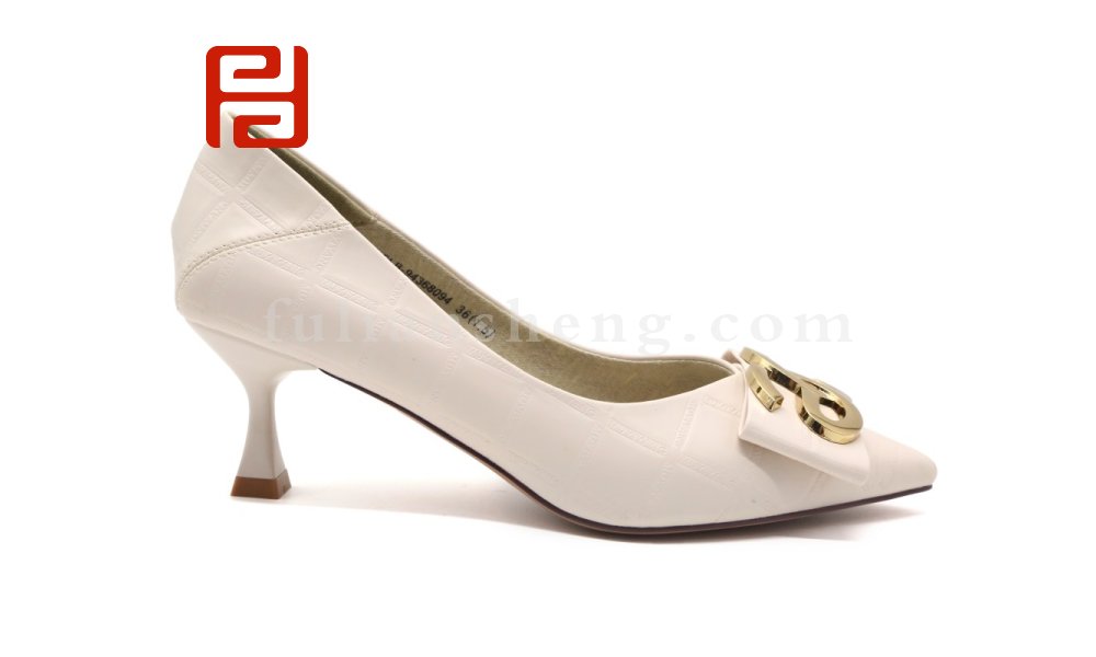 福連升休閑工作通勤壓紋淺口細跟中跟舒適女鞋圖片