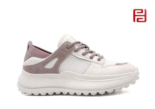 福連升夏季女鞋休閑生活時尚休閑真皮+網紗面料