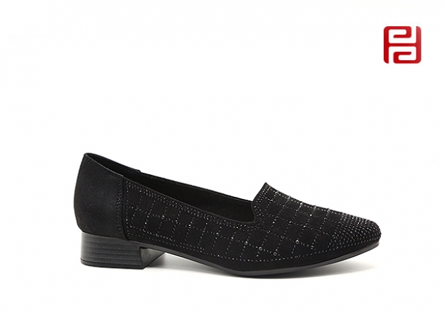 福連升休閑鞋工裝鞋一腳蹬單鞋低粗跟尖頭女鞋水鉆淺口媽媽鞋