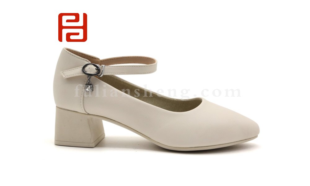 福連升春秋淺口單鞋女粗跟一字扣婚鞋通勤工作鞋